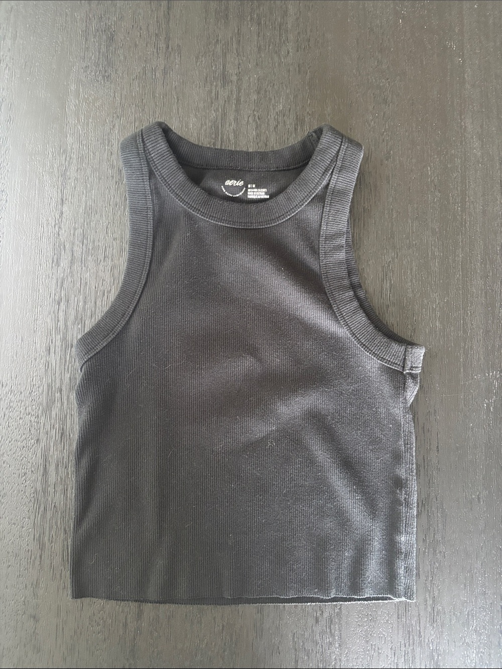 aerie Black Ribbed Cropped Tank